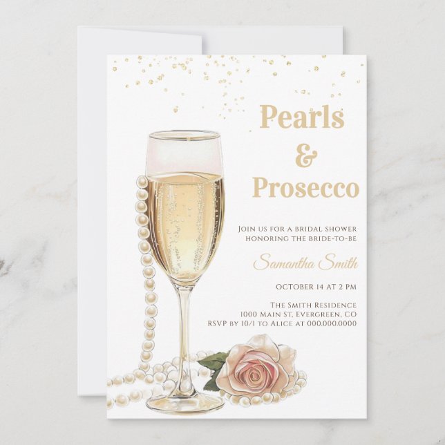 Elegant Pearls and Prosecco party Bridal Shower  Invitation (Front)