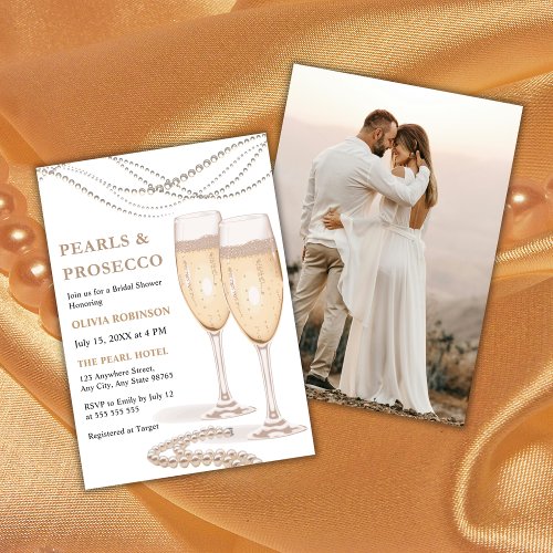 Elegant Pearls and Prosecco Photo Bridal Shower Invitation