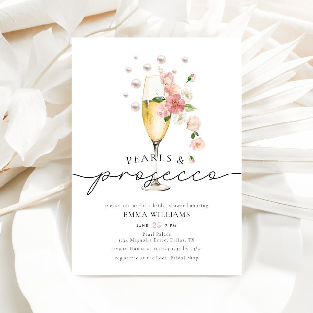Elegant Pearls and Prosecco Pink Bridal Shower Invitation (Creator Uploaded)