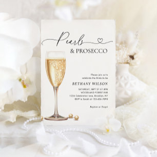 Elegant Pearls and Prosecco Script Bridal Shower Invitation