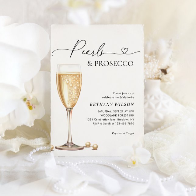 Elegant Pearls and Prosecco Script Bridal Shower Invitation (Creator Uploaded)