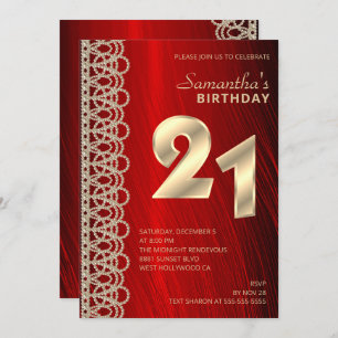 Elegant Pearls and Red Satin Birthday Invitation