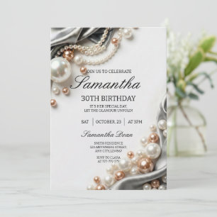 Elegant Pearls and Satin 30th Birthday Invitation