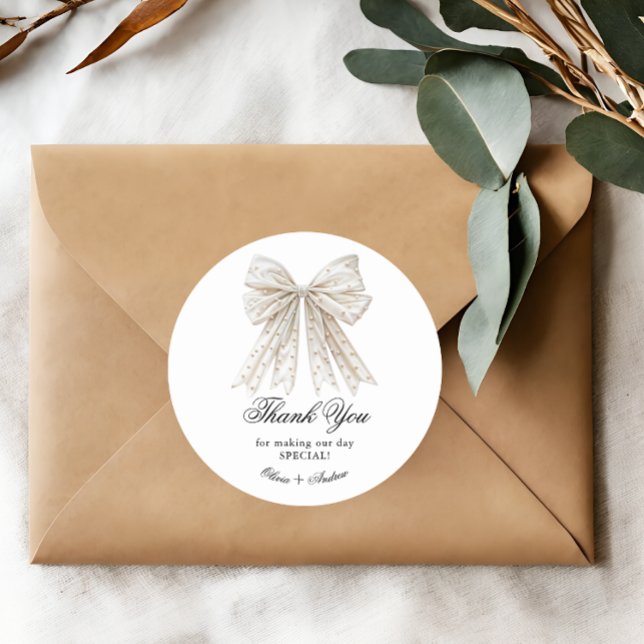 Elegant Pearls Bow Bridal Shower Classic Round Sticker (Creator Uploaded)