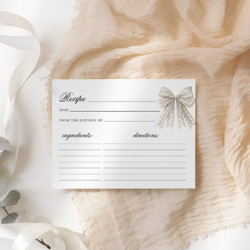 Elegant Pearls Bow Minimalist Recipe Card