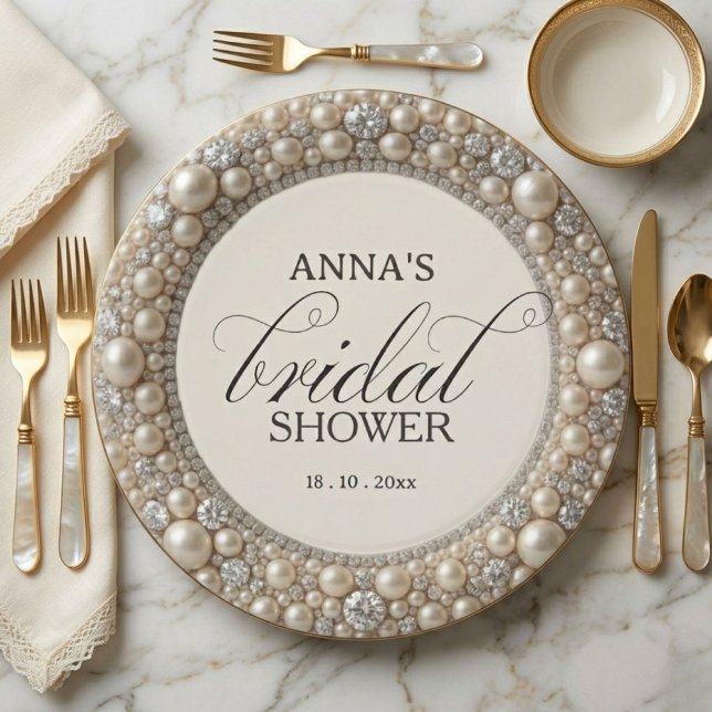 Elegant Pearls Bridal Shower Paper Plates (Creator Uploaded)