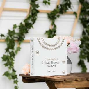 Elegant Pearls Bridal Shower Recipe Book 3 Ring Binder