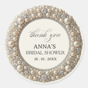 Elegant Pearls Bridal Shower Thank You Classic Round Sticker