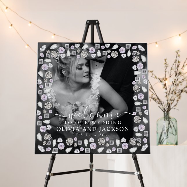 Elegant Pearls Diamonds Wedding Welcome Foam Board (In Situ (Stand))