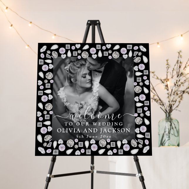 Elegant Pearls Diamonds Wedding Welcome Foam Board (In Situ (Stand))