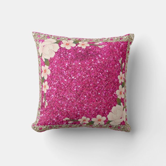Elegant pearls floral Pink Glitter Wedding  Throw Pillow (Front)
