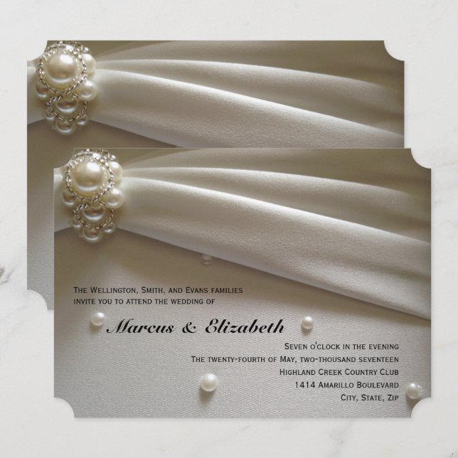 Elegant Pearls Ivory Cream Wedding Invitation (Front/Back)