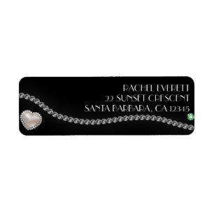 Elegant Pearls & Jewels on Black Satin Label