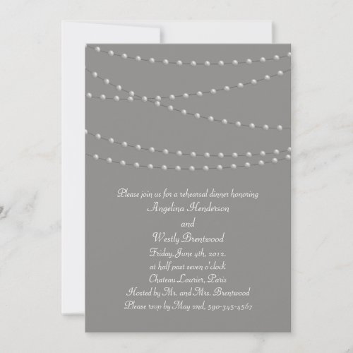 Elegant Pearls on Gray Rehearsal Dinner Personalized Invite