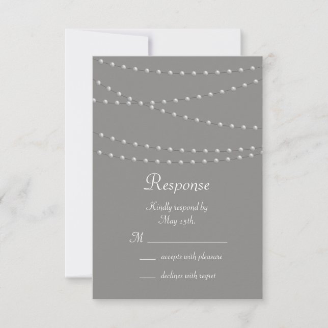Elegant Pearls on Gray RSVP Card (Front)