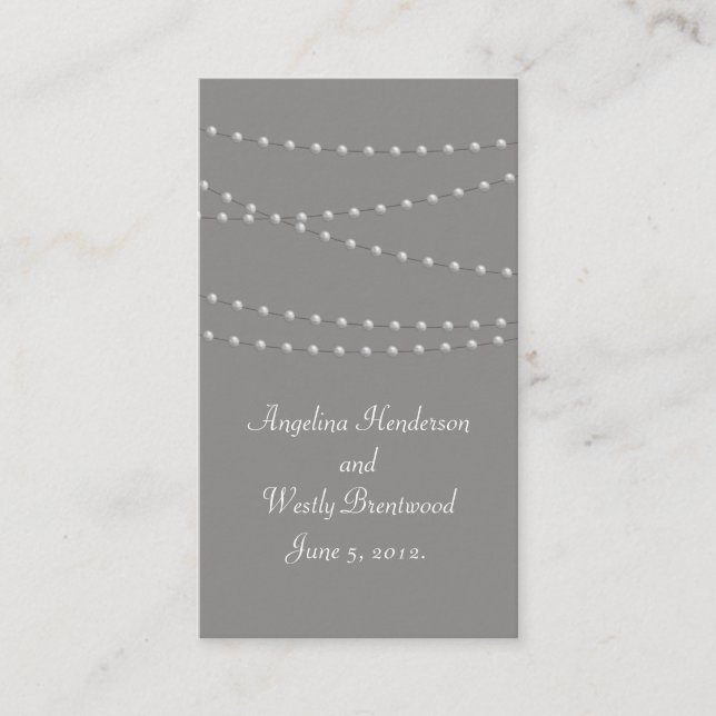 Elegant Pearls on Gray Wedding Website Card (Front)