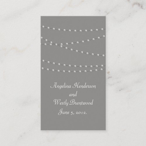 Elegant Pearls on Gray Wedding Website Card Business Card