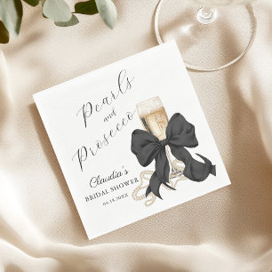 Elegant Pearls & Prosecco Black Bow Bridal Shower  Napkins