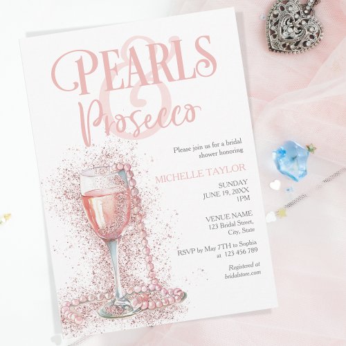 Elegant Pearls  Prosecco Boho Blush Pink Summer Invitation