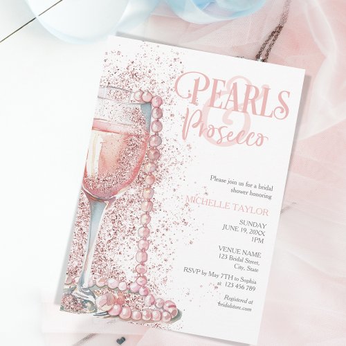 Elegant Pearls  Prosecco Boho Blush Pink Summer Invitation