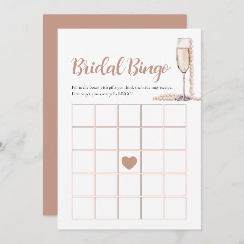 Elegant Pearls  Prosecco Bridal Bingo Game Card