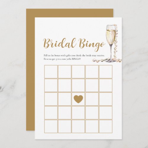 Elegant Pearls  Prosecco Bridal Bingo Game Card