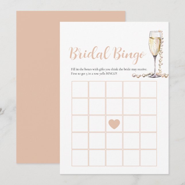 Elegant Pearls & Prosecco Bridal Bingo Game Card (Front/Back)