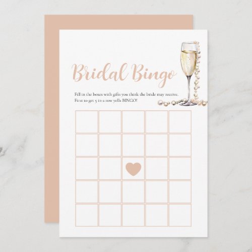 Elegant Pearls  Prosecco Bridal Bingo Game Card