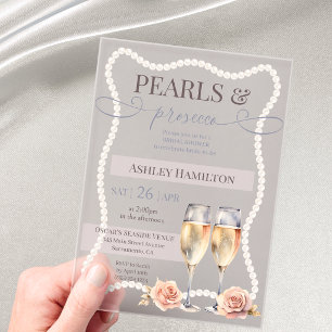 Elegant Pearls & prosecco Bridal shower Acrylic Invitations