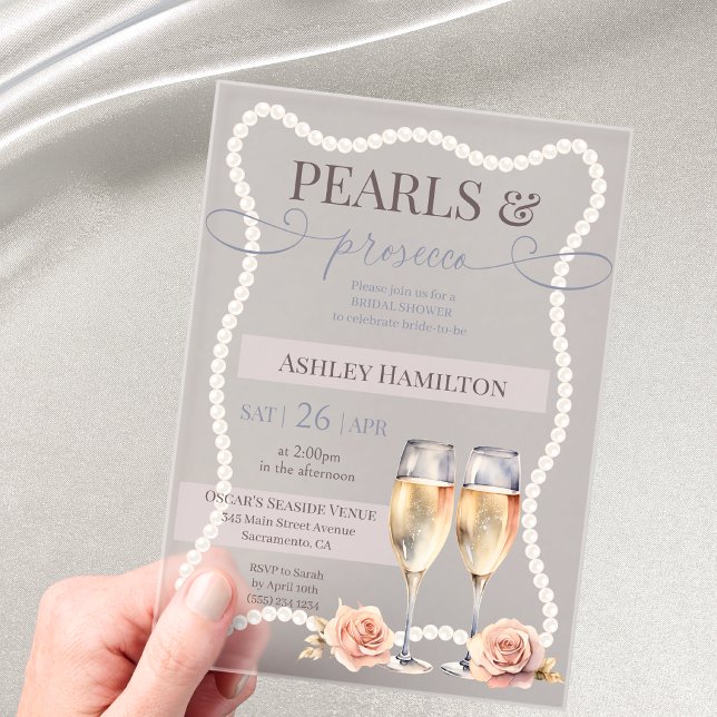 Elegant Pearls & prosecco Bridal shower  Acrylic Invitations (Creator Uploaded)