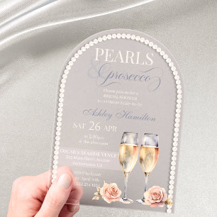 Elegant Pearls & prosecco Bridal shower Acrylic Invitations