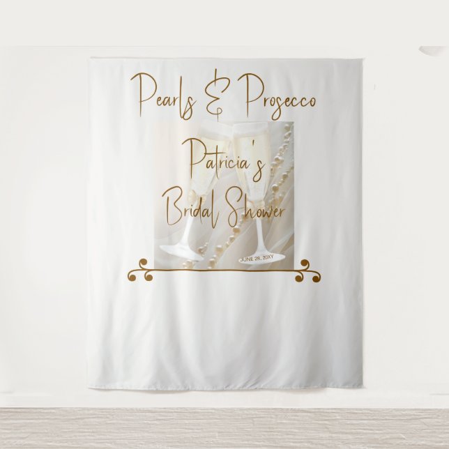 Elegant Pearls & Prosecco Bridal Shower Backdrop (Front)