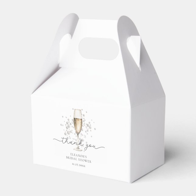 Elegant Pearls & Prosecco Bridal Shower Favor Box (Front Side)
