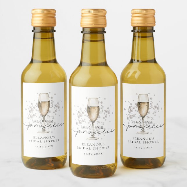 Elegant Pearls & Prosecco Bridal Shower Favor Wine Label (Bottles)