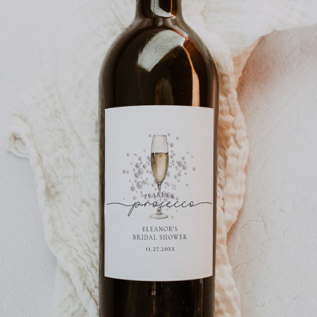 Elegant Pearls & Prosecco Bridal Shower Favor Wine Label (Creator Uploaded)