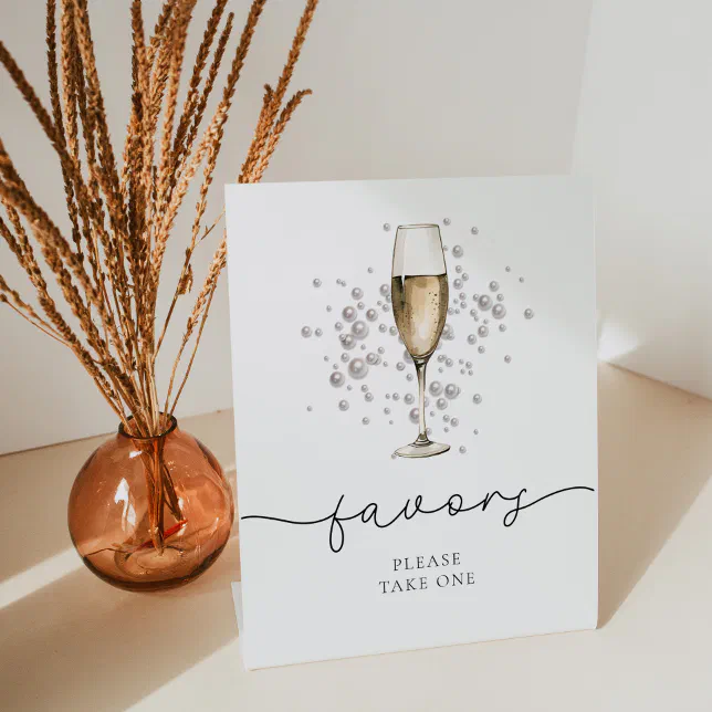 Elegant Pearls & Prosecco Bridal Shower Favors Pedestal Sign | Zazzle