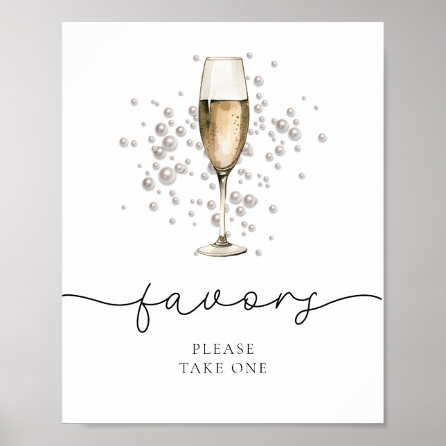 Elegant Pearls & Prosecco Bridal Shower Favors Poster (Front)