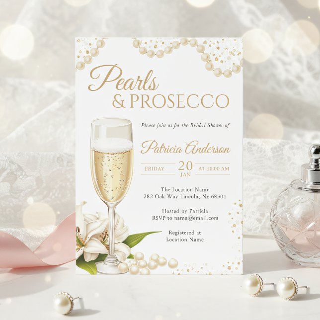 Elegant Pearls & Prosecco Bridal Shower Invitation (Creator Uploaded)