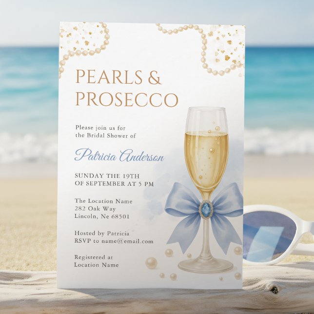 Elegant Pearls & Prosecco Bridal Shower Invitation (Creator Uploaded)