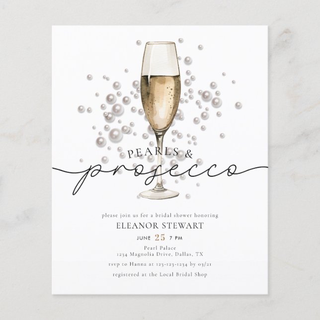 Elegant Pearls Prosecco Bridal Shower Invitation (Front)