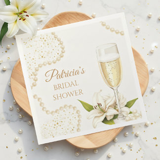 Elegant Pearls & Prosecco Bridal Shower Napkins