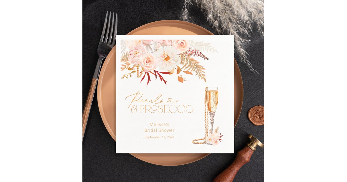 Elegant Pearls & Prosecco Bridal Shower Napkins | Zazzle