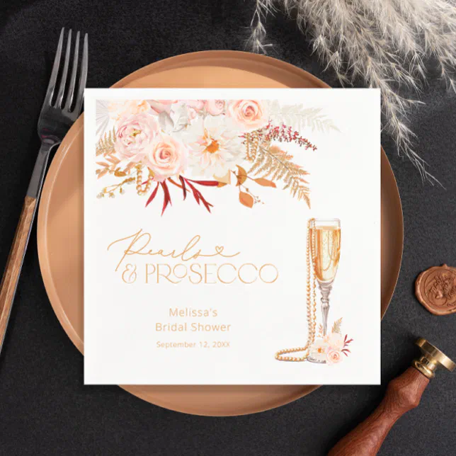 Elegant Pearls & Prosecco Bridal Shower Napkins | Zazzle