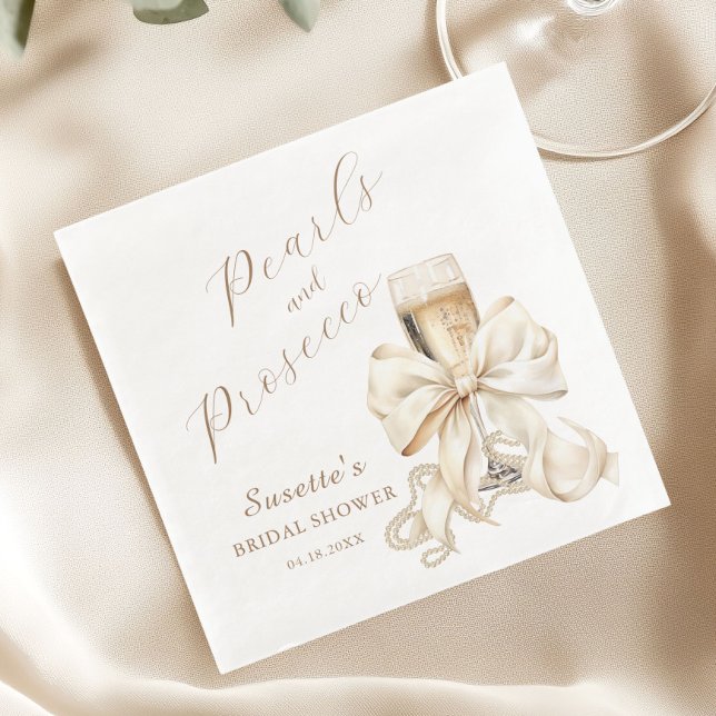 Elegant Pearls & Prosecco Bridal Shower  Paper Dinner Napkins (Pearls and Prosecco Bridal Shower Napkin)