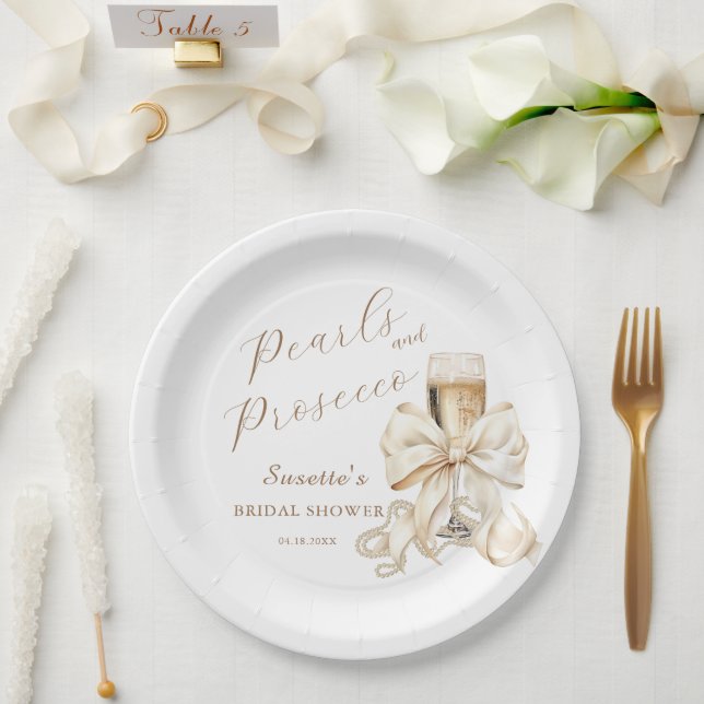 Elegant Pearls & Prosecco Bridal Shower  Paper Plates (Wedding)