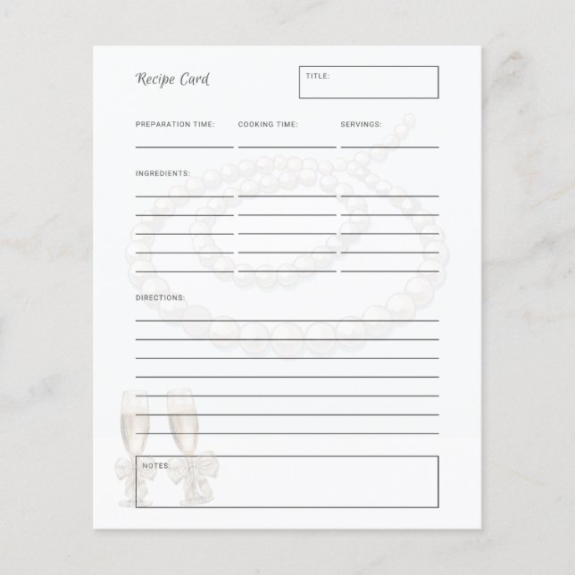 Elegant Pearls Prosecco Bridal Shower Recipe card (Front)