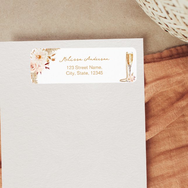 Elegant Pearls & Prosecco Bridal Shower Return Label (Creator Uploaded)
