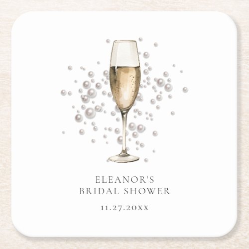 Elegant Pearls  Prosecco Bridal Shower Square Paper Coaster