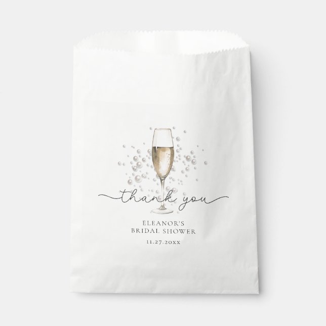 Elegant Pearls & Prosecco Bridal Shower Thank You Favor Bag (Front)