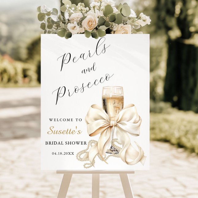 Elegant Pearls & Prosecco Bridal Shower Welcome  Foam Board (pearls and prosecco bridal shower welcome sign)